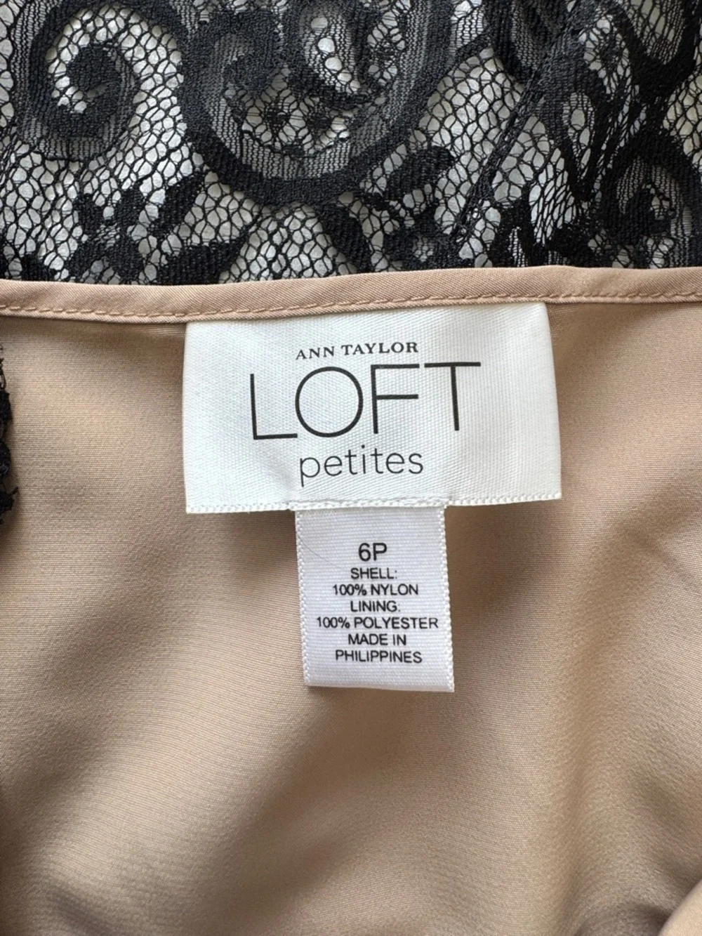 Ann Taylor Loft petites black lace blouse and skirt set, size 6P